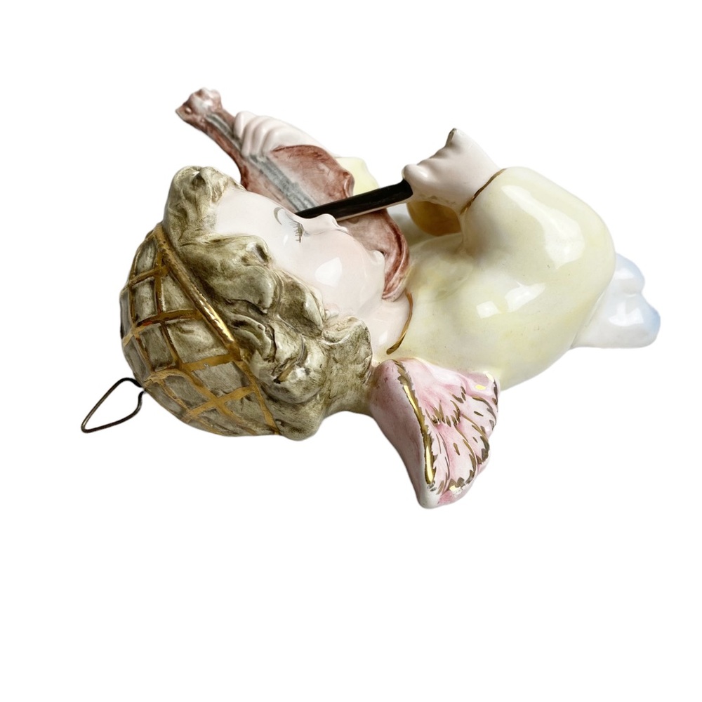 Vintage Italy porcelain cherub playing violin lantern metal hook 6”x6” Victorian - Picture 5 of 9